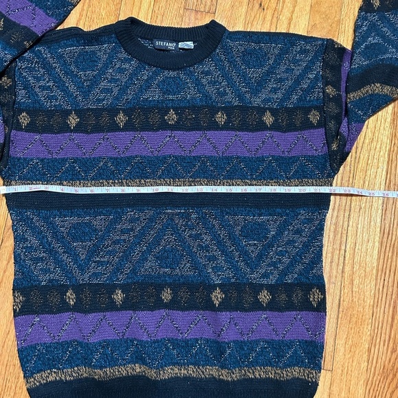 VTG Stefano Colorful Geometric Pattern Sweater Adult XL Black Purple Retro - Picture 8 of 11